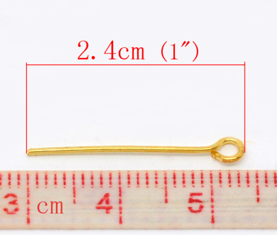 Picture of Alloy Eye Pins Gold Plated 24mm(1") long, 0.7mm (21 gauge), 500 PCs