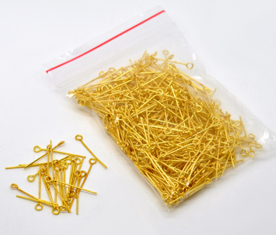 Picture of Alloy Eye Pins Gold Plated 24mm(1") long, 0.7mm (21 gauge), 500 PCs
