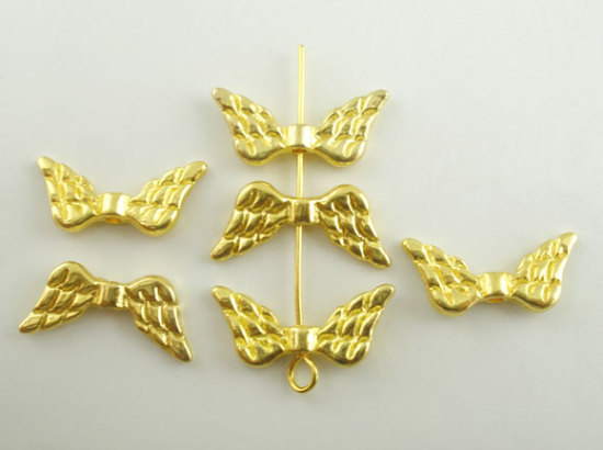 Picture of Zinc Based Alloy Spacer Beads Angel Wing Gold Plated About 19mm x9mm, Hole:Approx 1.5mm, 50 PCs