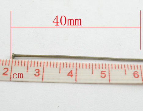 Picture of Alloy Head Pins Antique Bronze 4cm(1 5/8") long, 0.8mm (20 gauge), 400 PCs