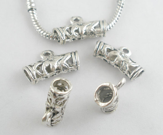 Bild von Zinnlegierung European Stil Element Perlen Antiksilber Blume 22mmx7mm.Verkauft eine Packung mit 20 Stücke