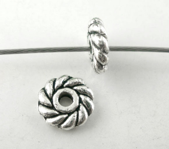 Immagine di Lega di Zinco Separatori Perline Ingranaggio Argento Antico Nulla Disegno Circa 6mm Dia, Foro:Circa 1.6mm, 200 Pz
