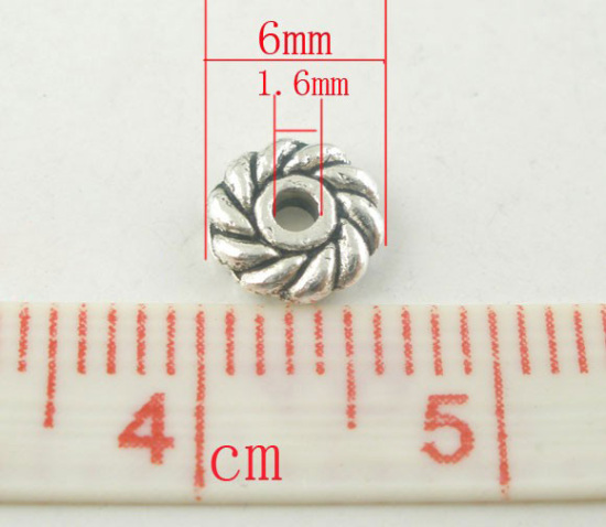 Immagine di Lega di Zinco Separatori Perline Ingranaggio Argento Antico Nulla Disegno Circa 6mm Dia, Foro:Circa 1.6mm, 200 Pz