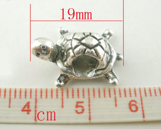 Ocean Jewelry Zinc Based Alloy European Style Large Hole Charm Beads Tortoise Antique Silver About 19mm x 13mm, Hole: Approx 4.8mm, 20 PCs の画像