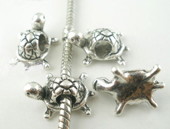 Ocean Jewelry Zinc Based Alloy European Style Large Hole Charm Beads Tortoise Antique Silver About 19mm x 13mm, Hole: Approx 4.8mm, 20 PCs の画像
