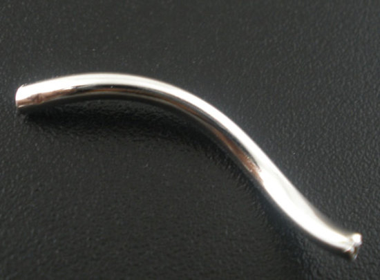 Picture of Brass Spacer Beads S-shaped Tube Silver Plated About 26mm(1") x 2mm( 1/8"), Hole:Approx 1.5mm, 200 PCs                                                                                                                                                        