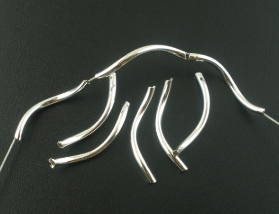 Picture of Brass Spacer Beads S-shaped Tube Silver Plated About 26mm(1") x 2mm( 1/8"), Hole:Approx 1.5mm, 200 PCs                                                                                                                                                        