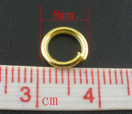 Immagine di 200 Pz 8mm Dia, 1.2mm(17 misura) Lega di Ferro Aperto Stile Anello di Salto Oro Placcato Tondo