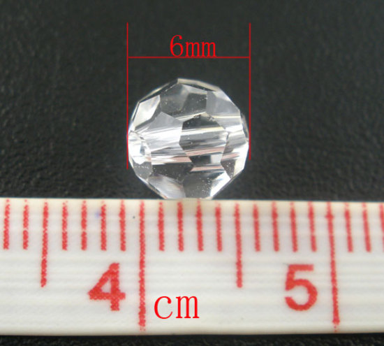 Bild von klar Kristall Glas Facettiert Rund Perlen 6mm, 100 Stücke