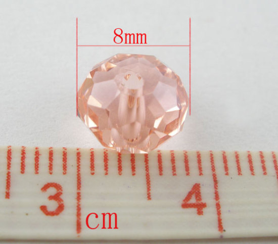 Image de Perles Cristales en Verre Plat-Rond Saumon Clair Transparent à Facettes 8mm Dia, Taille de Trou: 1.3mm, 70 Pcs