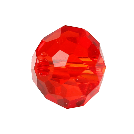 Picture of Crystal Glass Loose Beads Round Red Faceted Transparent About 8mm Dia, Hole: Approx 1.3mm, 70 PCs