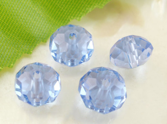 Picture of Crystal Glass Loose Beads Round Light Blue Transparent Faceted About 8mm Dia, Hole: Approx 1.3mm, 70 PCs