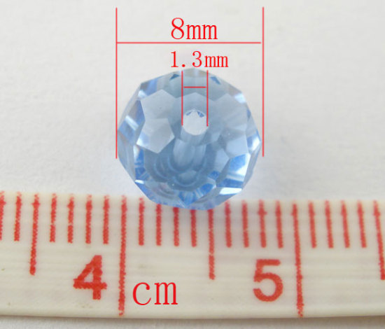 Picture of Crystal Glass Loose Beads Round Light Blue Transparent Faceted About 8mm Dia, Hole: Approx 1.3mm, 70 PCs