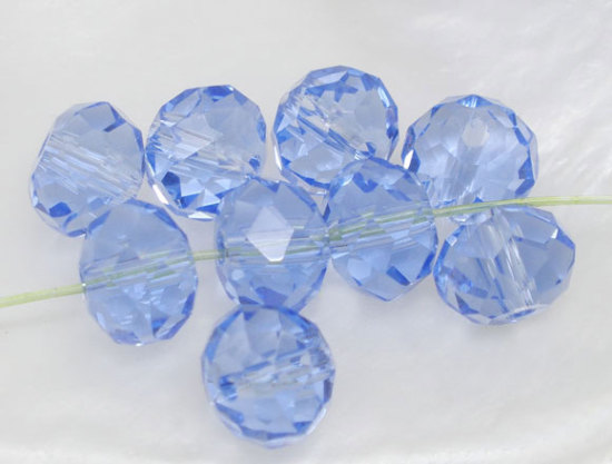 Picture of Crystal Glass Loose Beads Round Light Blue Transparent Faceted About 8mm Dia, Hole: Approx 1.3mm, 70 PCs