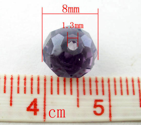 Picture of Crystal Glass Loose Beads Round Violet Transparent Faceted About 8mm Dia, Hole: Approx 1.3mm, 70 PCs