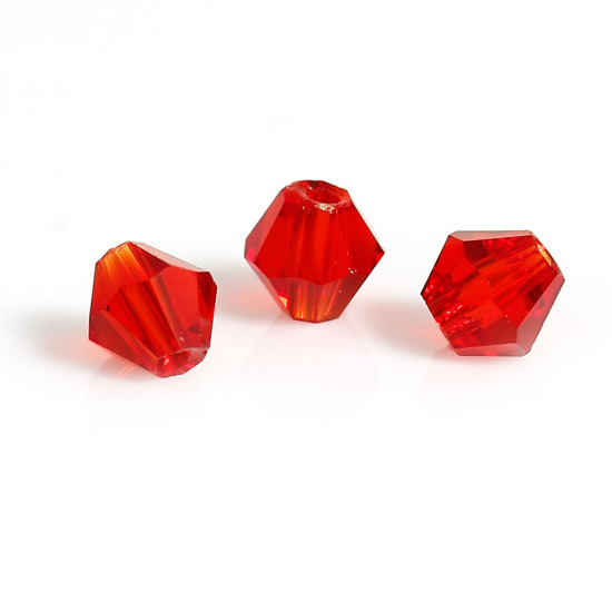 Picture of Crystal Glass Loose Beads Bicone Red Transparent Faceted About 4mm( 1/8") x 4mm( 1/8"), Hole: Approx 0.8mm, 400 PCs