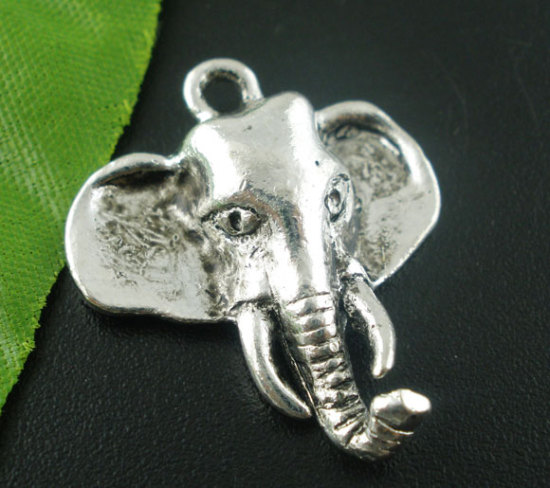 Picture of Charm Pendants Elephant Antique Silver Color 26mm(1") x 22mm( 7/8"), 10 PCs