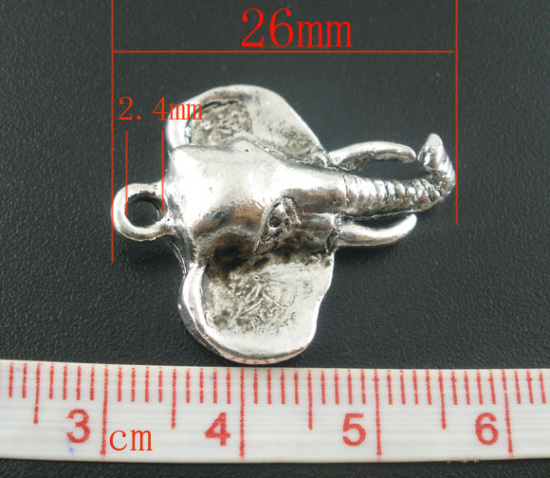 Picture of Charm Pendants Elephant Antique Silver Color 26mm(1") x 22mm( 7/8"), 10 PCs