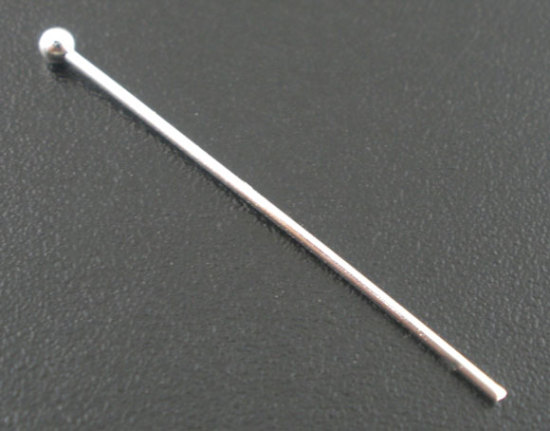 Picture of Brass Ball Head Pins Silver Plated 30mm(1 1/8") long, 0.7mm(21 gauge), 400 PCs                                                                                                                                                                                