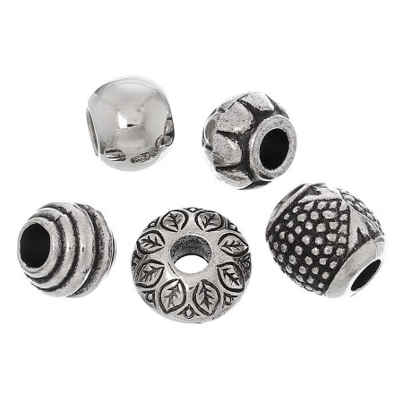 Acrylic European Style Large Hole Charm Beads Mixed Antique Silver Pattern About 11mm x8mm - 14mm x16mm Dia, Hole: Approx 4mm-5.8mm, 50 PCs