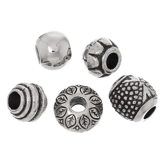 アクリル ヨーロッパ風 大穴 ビーズ ミックス 銀古美 約11mm x 8mm-14mm x 16mm直径、 穴：約4mm-5.8mm 、 50 PCs の画像