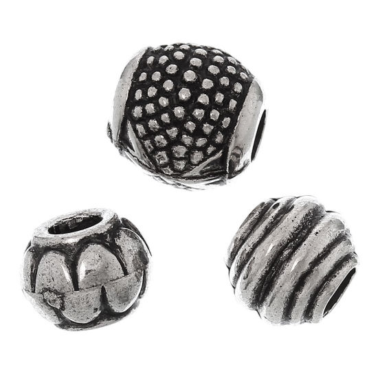 アクリル ヨーロッパ風 大穴 ビーズ ミックス 銀古美 約11mm x 8mm-14mm x 16mm直径、 穴：約4mm-5.8mm 、 50 PCs の画像