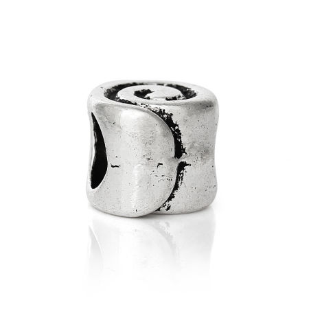 30 PCs Zinc Based Alloy European Style Large Hole Charm Beads Antique Silver Color Round Spiral 7mm x 6mm, Hole: Approx 4.5mm