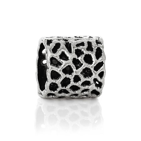 Bild von 50 Stück Zinklegierung Charm-Perlen mit großem Loch im europäischen Stil Antiksilber Zylinder Hohl 8mm x 8mm, Loch: Ca. 6.4mm