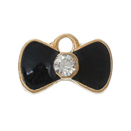 Bild von Charm Anhänger Fliege Hellgold mit Transparent Strass 12mm x 8mm, 20 Stücke