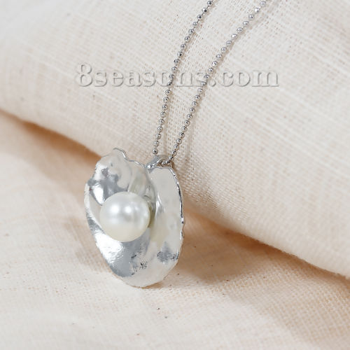 Picture of Jewelry Necklace Silver Tone Acrylic Imitation Pearl 43.5cm(17 1/8") long, 3 PCs