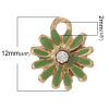 Picture of Zinc Based Alloy Charms Daisy Flower KC Gold Plated Green Enamel Clear Rhinestone 12mm x 11mm( 4/8" x 3/8"), 10 PCs