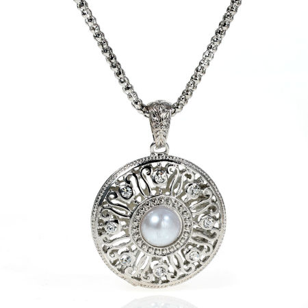 Picture of Jewelry Necklace Round Silver Tone Multicolor Rhinestone Hollow 65cm(25 5/8