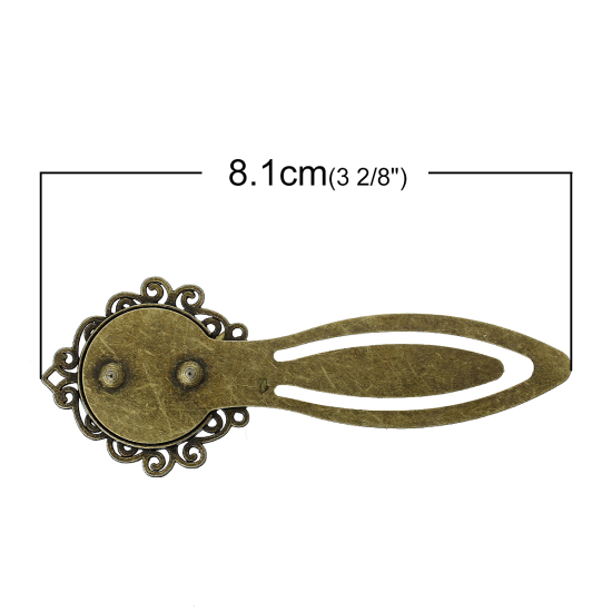 Picture of Metal Bookmarks Round Antique Bronze Cabochon Setting(Fits 20mm Dia) Lead & Nickel Free 8.1cm x 3.1cm(3 2/8" x1 2/8"),5PCs