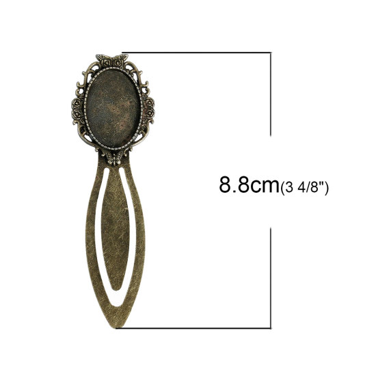 Picture of Metal Bookmarks Oval Antique Bronze Cabochon Setting(Fits 25mm x 18mm) Blank Lead & Nickel Free 8.8cm x 2.8cm(3 4/8" x1 1/8"),5PCs