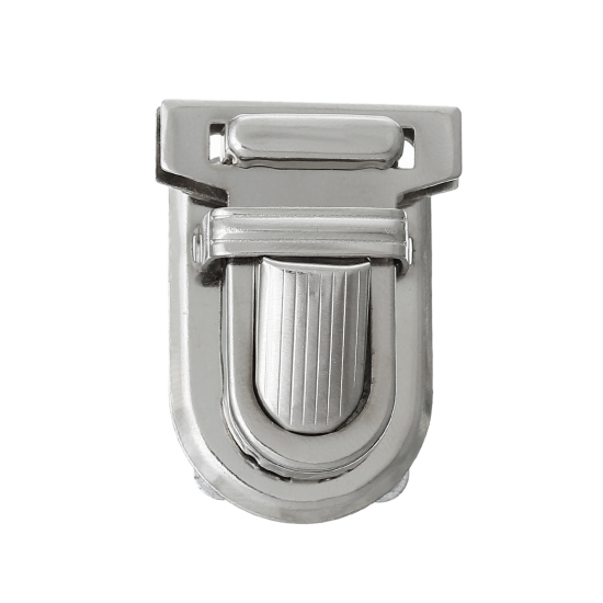 Picture of Iron Based Alloy Purse Handbag Lock Clasps Closure Silver Tone 3.3cm x2.5cm(1 2/8" x1"), 10 Sets(4 PCs/Set)