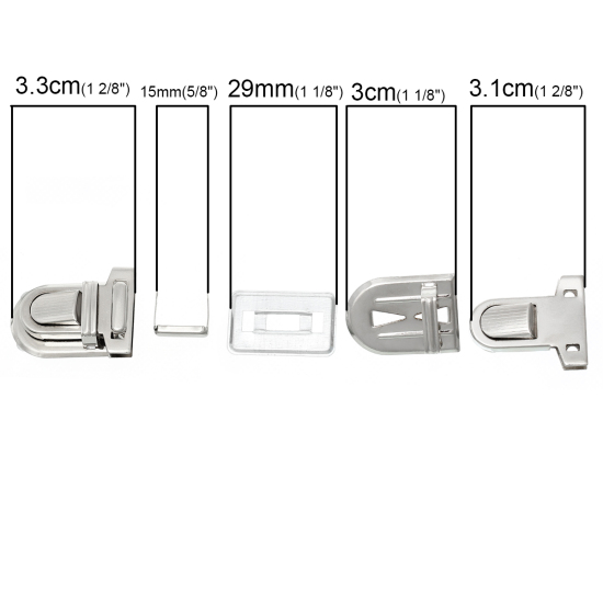 Picture of Iron Based Alloy Purse Handbag Lock Clasps Closure Silver Tone 3.3cm x2.5cm(1 2/8" x1"), 10 Sets(4 PCs/Set)