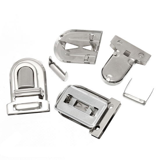 Picture of Iron Based Alloy Purse Handbag Lock Clasps Closure Silver Tone 3.3cm x2.5cm(1 2/8" x1"), 10 Sets(4 PCs/Set)