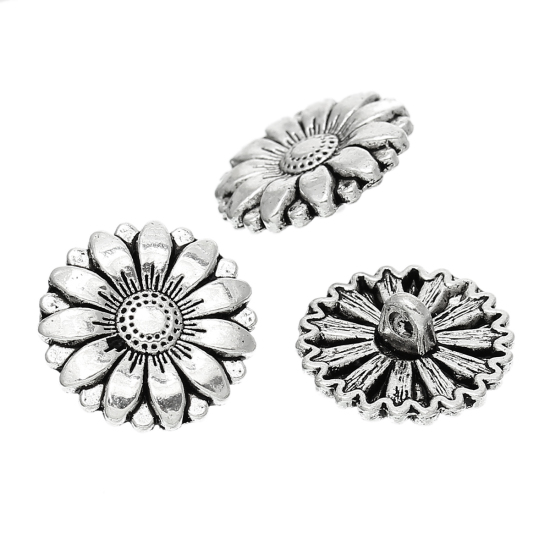 Bild von Zinklegierung Metall Öseknöpfe zum Aufnähen Blumen Antik Silber 18mm D 50 Stück