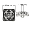 Picture of Zinc Based Alloy Metal Sewing Shank Buttons Square Antique Silver Color Flower Carved 13mm( 4/8") x 13mm( 4/8"), 100 PCs