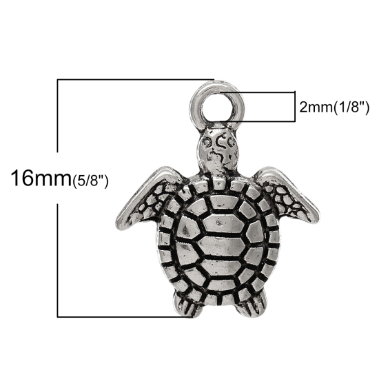 オーシャンアクセサリー 亜鉛合金 チャームペンダント 亀 銀古美 16.0mm x 14.0mm、 100 PCs の画像