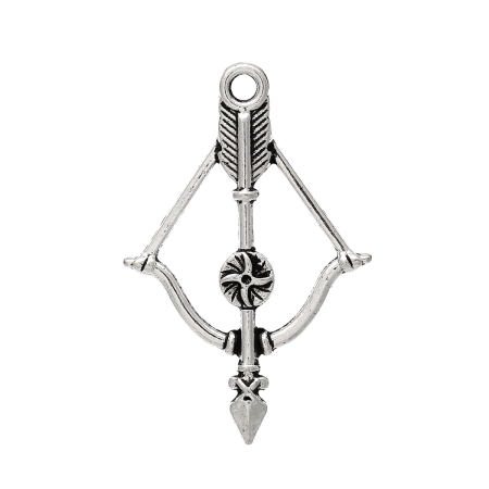 Immagine di Lega di Zinco Charm Ciondoli Arco e Freccia Argento Antico 36mm x 24mm, 50 Pz