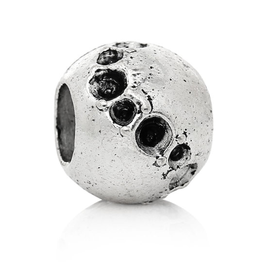Picture of Zinc Metal Alloy European Style Large Hole Charm Beads Barrel Antique Silver Inlaid Diamonds About 12mm( 4/8") x 10mm( 3/8"), Hole: Approx 5.6mm, 30 PCs