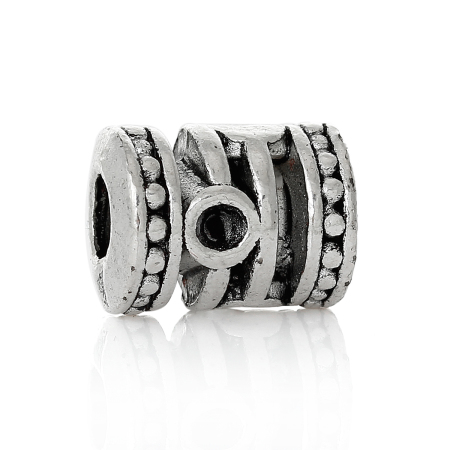 Bild von Zinklegierung European Stil Charm Großlochperlen Zylinder Antik Silber 13.0mm x 9.0mm, Loch: 4.5mm, 30 Stücke