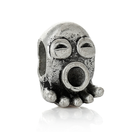 Bild von Ozean Schmuck Zinklegierung European Stil Charm Großlochperlen Kraken Antik Silber 13.0mm x 9.0mm, Loch: 5.0mm, 50 Stücke