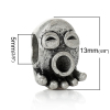 Picture of Ocean Jewelry Zinc Based Alloy European Style Large Hole Charm Beads Octopus Antique Silver Color Inlaid Diamonds About 13mm( 4/8") x 9mm( 3/8"), Hole: Approx 5mm, 50 PCs