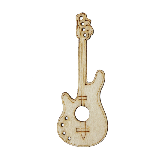 Image de Appliques d'embellissement en Bois Forme Guitare Naturel 6.9cm x 2.6cm, 50 Pièces 