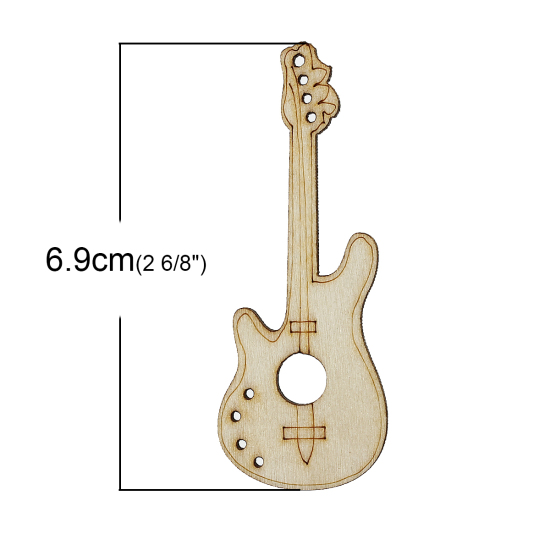 Image de Appliques d'embellissement en Bois Forme Guitare Naturel 6.9cm x 2.6cm, 50 Pièces 