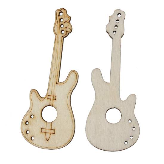 Image de Appliques d'embellissement en Bois Forme Guitare Naturel 6.9cm x 2.6cm, 50 Pièces 