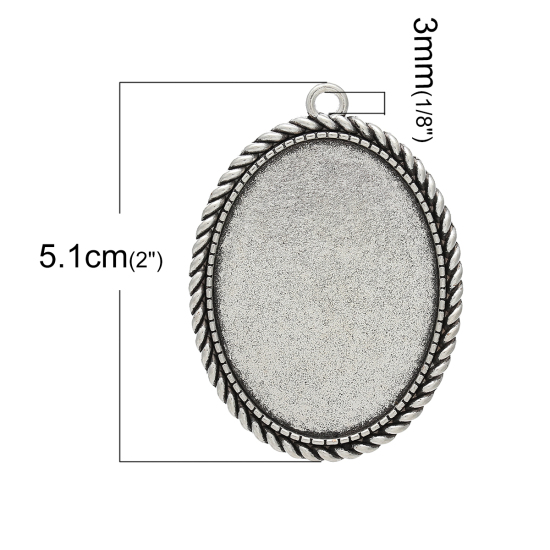 Bild von Zinklegierung Cabochon Fassung Anhänger Oval Antiksilber (für 4cm x 3cm) 5.1cm x 3.7cm 10 Stück