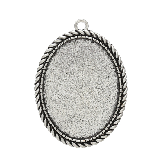 Bild von Zinklegierung Cabochon Fassung Anhänger Oval Antiksilber (für 4cm x 3cm) 5.1cm x 3.7cm 10 Stück